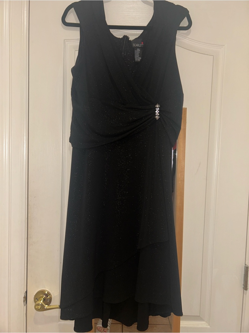 Scarlett Black Sleeveless Midi Dress with Rhinestone Accent